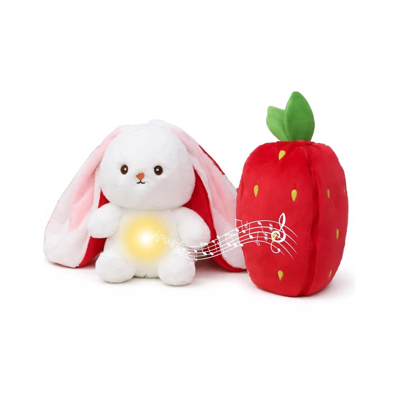 Fusked Flufies Breathing Teddy Soft Toy - 25 cm Sensory Musical Rabbit with Strawberry - Image 1